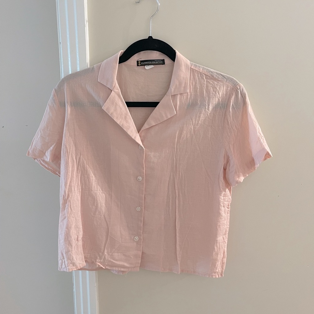 Vintage Pink Linen Shirt Short Sleeve